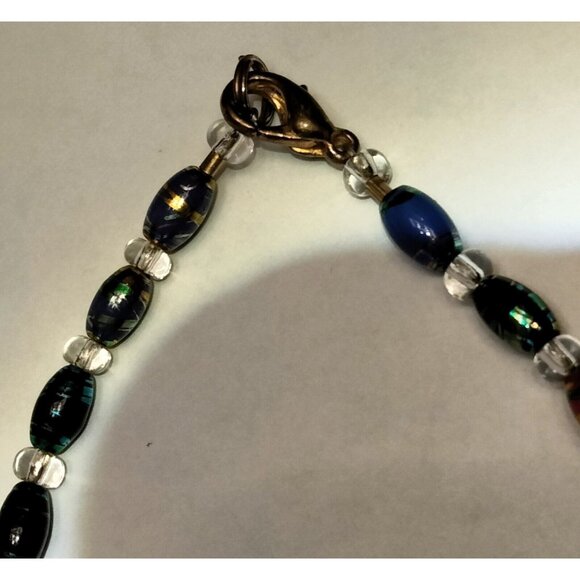 Iris Blue Rainbow Bead Bracelet 7 inch Iridescent - Picture 3 of 4